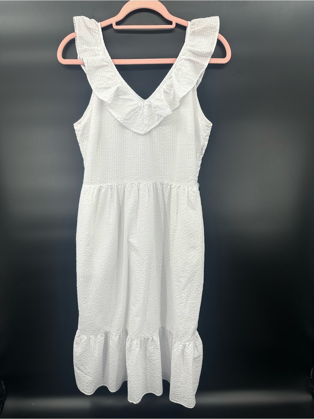 Vineyard Vines White Textured Cotton Midi Dress Ruffle Cottagecore Sz S 1251 - Picture 2 of 9